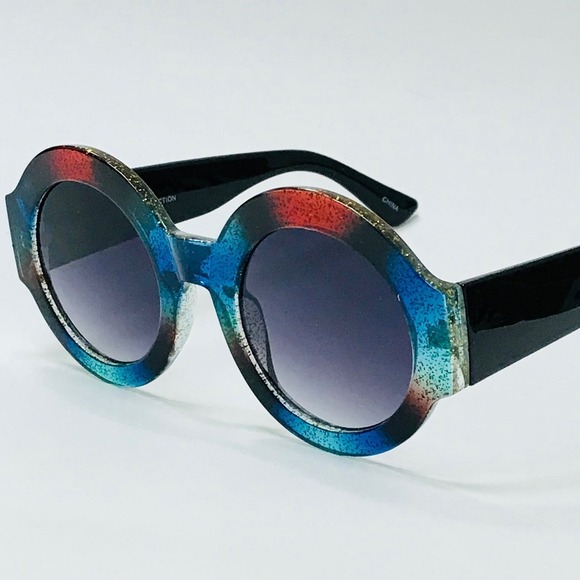 Fashion Round Sunglasses Women Blue Red Frame Female‎ Oversized Lentes Mujeres - Picture 1 of 2